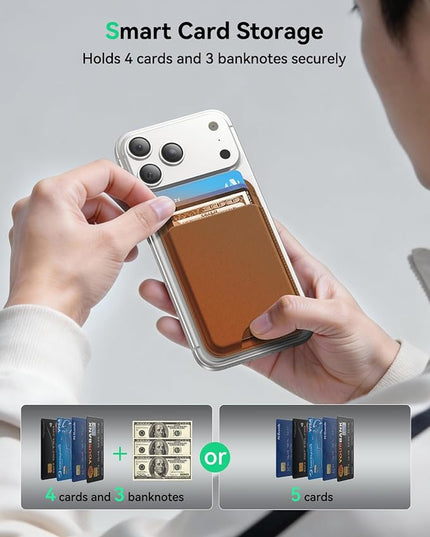 Fanseesy for MagSafe Wallet with Stand, 5 Card Holder, Slim Leather Magnetic Wallet for iPhone 17/16/15/14/13/12 Pro Max Plus Air Series, 3 Card Slots & 1 Cash Slot,Coffee