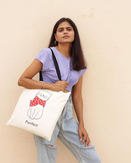 Ecoright Tote Bag for Women with Zipper, Small Tote Bag, Canvas Bag, Reusable Cotton Bag for Beach, Grocery, School & Work