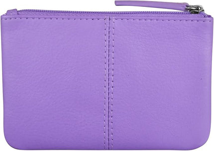 ili New York Mini Leather Coin Purse, Compact Design with Key Ring and RFID Protection for Women and Men in Vibrant Colors, Amethyst