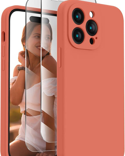 FireNova Designed for iPhone 14 Pro Case, Silicone Upgraded [Camera Protection] Phone Case with [2 Screen Protectors], Soft Anti-Scratch Microfiber Lining Inside, 6.1 inch, Pink Pomelo