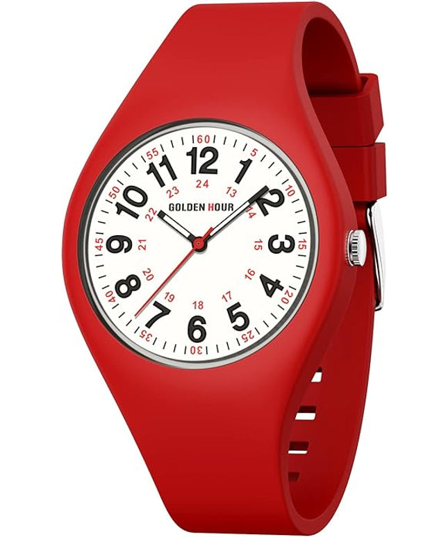 GOLDEN HOUR Waterproof Sports Analog Unisex Watches for Nurse Medical Professionals, Students - Military Time Glowing Easy to Read Dial, Jelly Silicone Strap
