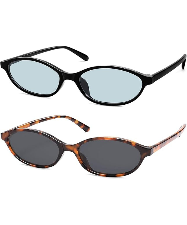 Retro Oval Cat Eye Sunglasses for Women Y2k Trendy Narrow Sunnies Designer Sun Glasses AR82253