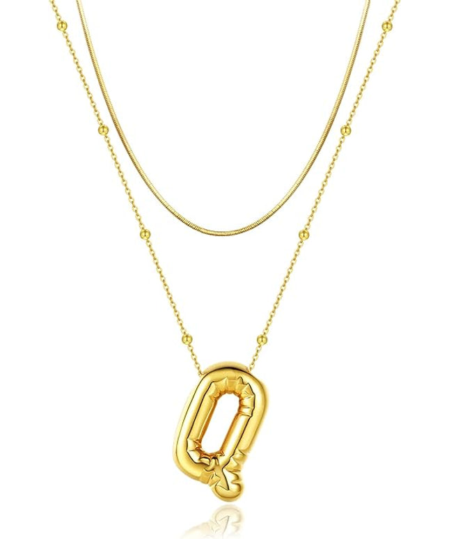 LUCA SMITH Initial Necklaces for Women, Dainty Balloon Bubble Letter, Name Letter Alphabet Pendant Layered Choker Chain Jewelry Gift
