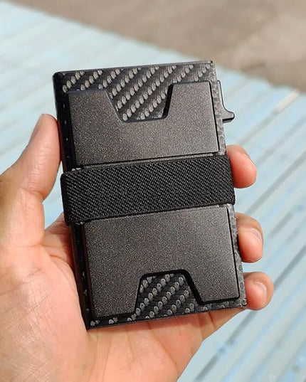 Jenoss Smart Pop Up Wallet for Men: Aluminum Card Holder Wallet, Slide Pop Up Case, Slim Metal RFID Blocking Credit Card Holder, Minimalist Compact 12+ Cards Slot Organizers ID Money Clip (Carbon)