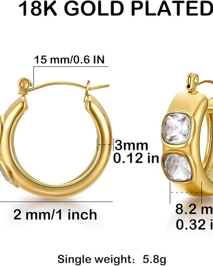 18K Gold Plated Chunky Hoop Earrings for Women Fashion Thick Gold Hoops Set Jewelry for Birthday Christmas Gifts