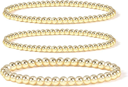 Elegance 11 designs 14K Gold Plated Bead Ball Bracelet Stretchable Elastic Gold Beaded Bracelets for Women