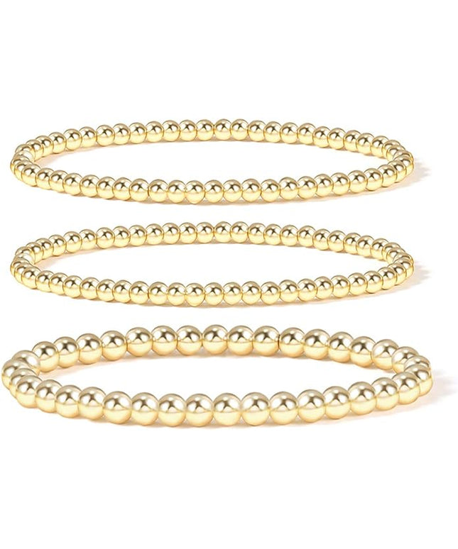 Elegance 11 designs 14K Gold Plated Bead Ball Bracelet Stretchable Elastic Gold Beaded Bracelets for Women