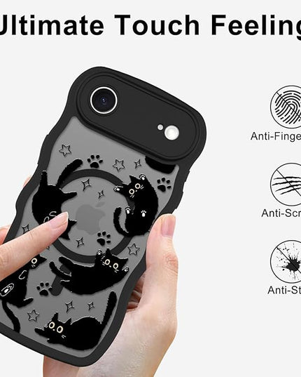 Cute Case for iPhone Air Case [Compatible with MagSafe] with Kawaii Black Cats Cat Print Pattern Design for Women Girls, Soft Wavy Edge Anti-Slip Animal Magnetic Protective Phone Cover