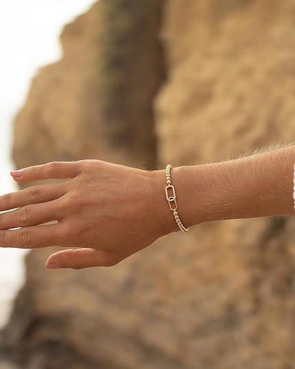 Gold Bracelets for Women 14K Gold Beaded Bracelets Stackable Bracelets for Women Gold Charm Bracelet Non Tarnish Gold Jewelry for Women Trendy