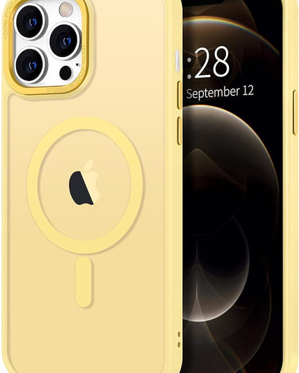Hython Case for iPhone 12 Pro Max Case Magnetic Translucent Matte Phone Cases 6.7" [Compatible with MagSafe] Thin Slim Fit Shockproof Bumper Hard Protective Cover for Women Men Girls, Frosted Yellow