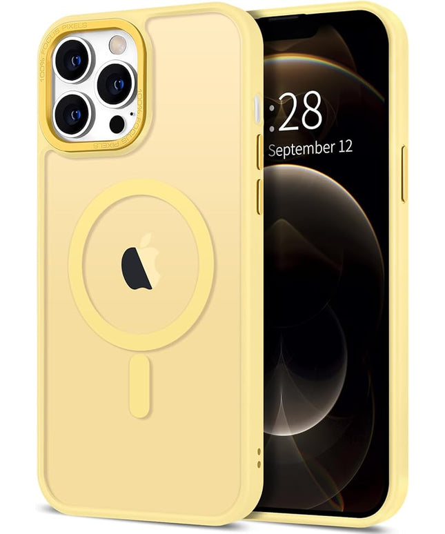 Hython Case for iPhone 12 Pro Max Case Magnetic Translucent Matte Phone Cases 6.7" [Compatible with MagSafe] Thin Slim Fit Shockproof Bumper Hard Protective Cover for Women Men Girls, Frosted Yellow