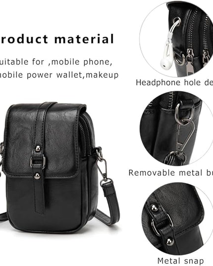 myfriday Vintage Crossbody Phone Bag for Women, Small PU Leather Shoulder Purse and Handbag with Tassel&Rivet Decoration