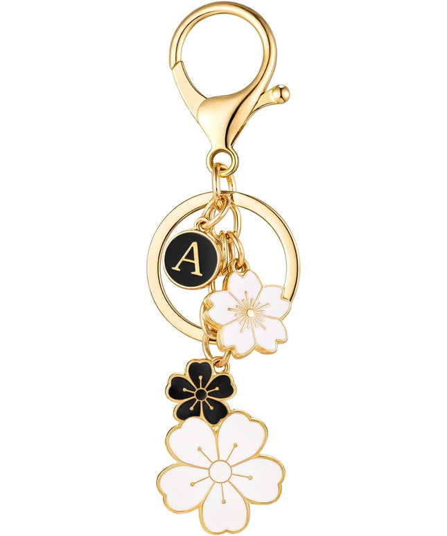 SELOVO Initial Keychain Flower Charms for Key Cute Pink Letter Keyring for Backpack