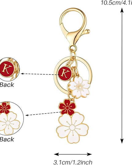SELOVO Initial Keychain Flower Charms for Key Cute Pink Letter Keyring for Backpack