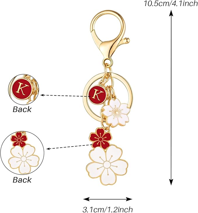 SELOVO Initial Keychain Flower Charms for Key Cute Pink Letter Keyring for Backpack