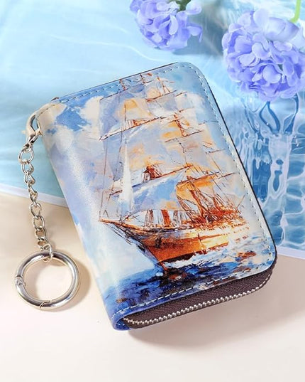 FurArt Zipper Wallet Women, RFID Blocking Credit Card Wallet, Business Card Holder, Compact Size KeyChain Wallet