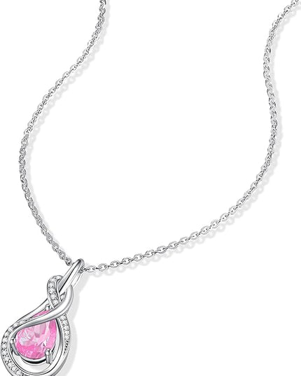 FANCIME TimelessTie Birthstone Necklace for Women White Gold Plated Sterling Silver Ribbon Design Jewelry Knot Pendant Fine Jewelry Gemstone Birthday Graduation Anniversary Christmas Gifts for Women Wife Mother Her