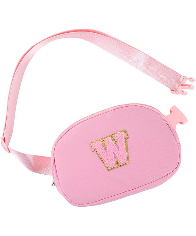 Glratn Initial Letter Fanny Pack for Girls,Patch Belt Bag,Toddler Crossbody Bags，Gifts for 3 4 5 6 7 8 9 10 11 12 Year Old Teens Kids,Christmas Graduation Gifts for Teen Girls.(Pink-W)