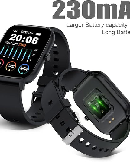 Smart Watch for Men Women Compatible with iPhone Samsung Android Phone 1.83 inch Full Touch Screen IP68 Waterproof Bluetooh Fitness Tracker Heart Rate/Sleep Monitor, Black