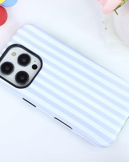 Magnetic for iPhone 11 Case Cute Stripes Phone Case, Shockproof Slim TPU and Hard PC Protective Phone Cover Compatible with MagSafe Designed for Women Girls, Blue and White