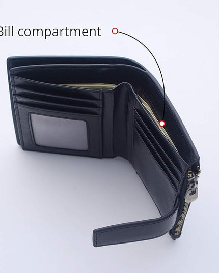 Bveyzi Women's Small Leather RFID Blocking Bifold Zipper Pocket Wallet Ladies Credit Card Slots Purse with id Window