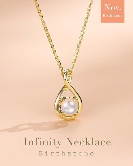 FANCIME Birthstone Necklaces for Women Fine Jewelry Sterling Silver Dainty Infinity Pendant Anniversary Birthday Christmas Gifts for Her Wife Mom Lady Daughter, Chain 16"+2" Extend