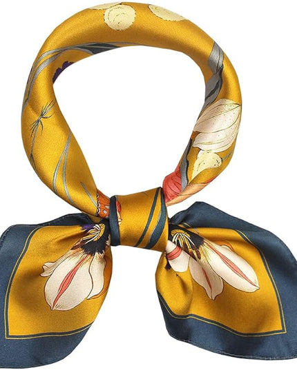 ANDANTINO 100% Real Mulberry Silk Scarf -21'' x 21''- Lightweight Neckerchief –Women Men Small Square Digital Printed Scarves