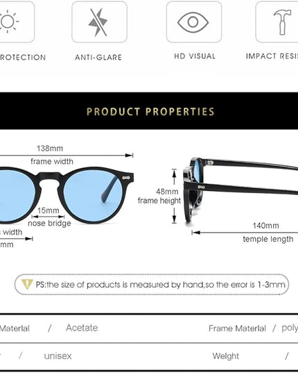 Gleyemor Vintage Polarized Sunglasses for Men Round Sunglasses UV400 Protection Retro Hand-crafted Acetate Frame