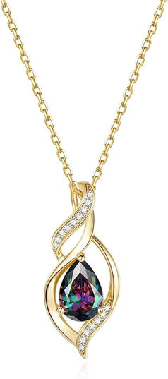 FANCIME Birthstone Necklace for Women Teardrop Necklace S925 Sterling Silver Infinity Love Birthday Gifts for Mom Women Girls, 16"+2" Inches