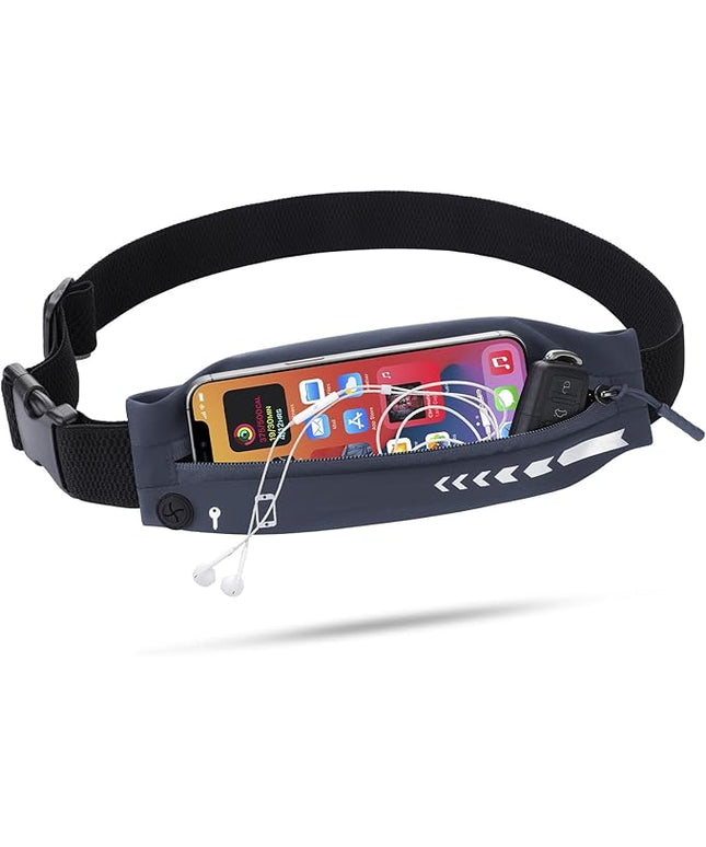USHAKE Slim Running Belt for Women Men-Runners Phone Holder Fanny Pack, Adjustable, Bounce Free Waist Pouch bag for Workout, Money Belt, Run Gear Accessories Dark Grey