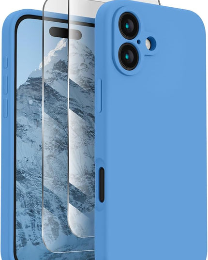 FireNova Designed for iPhone 16 Case, Silicone Upgraded [Camera Protection] Phone Case with [2 Screen Protectors], Soft Anti-Scratch Microfiber Lining Inside, 6.1 inch, Blue