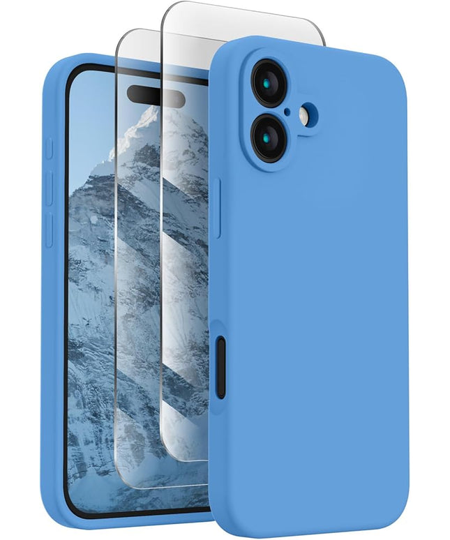 FireNova Designed for iPhone 16 Plus Case, Silicone Upgraded [Camera Protection] Case with [2 Screen Protectors], Soft Anti-Scratch Microfiber Lining Inside, 6.7 inch, Blue