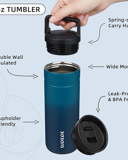BJPKPK Insulated Water Bottle with 2 Lids,20 oz Double Wall Stainless Steel Vacuum Tumbler Travel Coffee Mug,Wide Mouth Thermal Cup,Sea