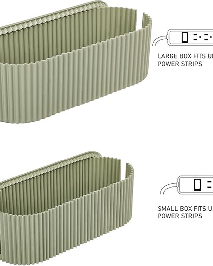 FABROK 2 Pack Cable Management Box, Cord Organizer Box with 20 Cable Ties, Power Strip Storage to Hide Charger Adapter Power Cord Charging Station Green(Small+Large