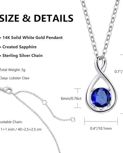 FANCIME 14K Solid Gold Birthstone Pendant with Sterling Silver Chain Infinity Gemstone Necklace Fine Jewelry Anniversary Birthday Christmas Gifts for Women Wife Her