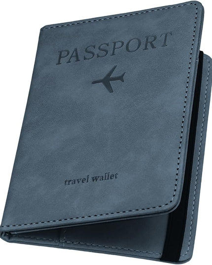 ILIYAH-Passport Cover-Passport Holder Travel Wallet-RFID Blocking Passport Case Travel Accessories Card Holder Wallet Unisex Travel Gifts(Greyish Blue)