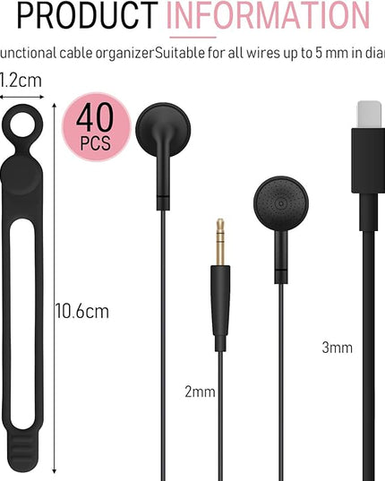 Nuanchu 40 Pcs Silicone Cable Ties Reusable Holder Adjustable Straps Multipurpose Charging Cable Organizer for Fastening Charging Cords Wires(4.17 Inch,Black, White, Gray, Pink)