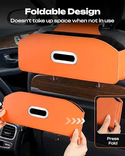 Car Seat Back Organizer with Tissue Box, Multifunctional Backseat Organizer for Car Interior Storage, Seat Back Storage Organizer for Phone, Drinks, Snacks & Handbags (Black)