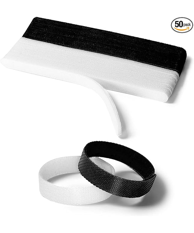 50PCS Reusable Cable Ties,Adjustable Cable Management,Cord Organizer,Cable Organizer,Multi-Purpose Wire Ties (25 Pcs Black and 25 Pcs White Cable Ties)
