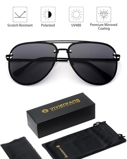 Trendy Oversized Aviator Sunglasses Womens, Retro Cute Big Shades Women's Fashion Sun Glasses UV Protection VF2203