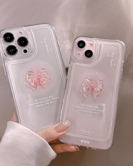 for iPhone 15 Pro Max Case, [2 in 1 with Pearl Beaded Wrist Strap Bracelet Chain] 3D Cute Pink Bow Decor for Women Girl
