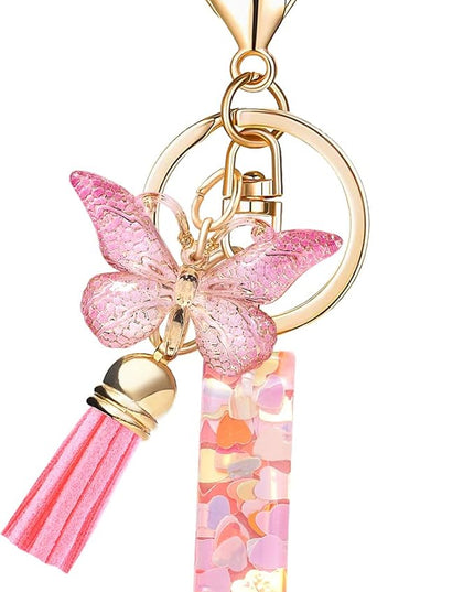 Fashion Alphabet Initial Letter Keychain Tassel Butterfly Pendant Key Ring for Purse Handbags Women Girl