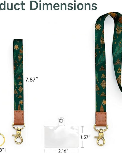 Cell Phone Lanyard with Wrist Strap, Tribal Boho Neck Lanyard for Phones, Car Keys, Wallet and ID Badge – Universal Set