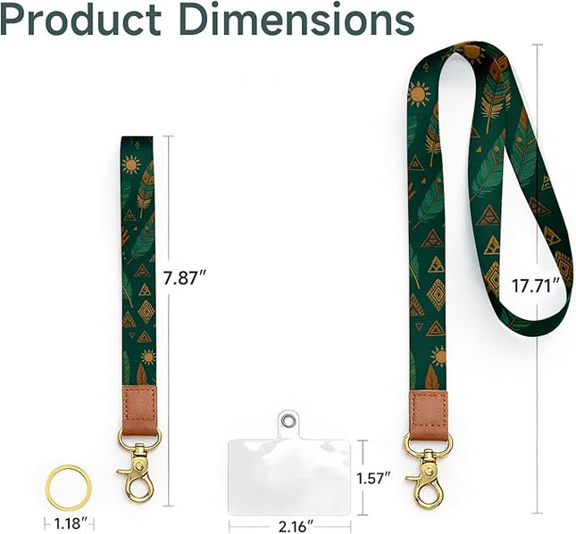Cell Phone Lanyard with Wrist Strap, Tribal Boho Neck Lanyard for Phones, Car Keys, Wallet and ID Badge – Universal Set