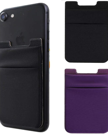 2Pack Adhesive Phone Pocket,Cell Phone Stick On Card Wallet,Credit Cards/ID Card Holder(Double Secure) with Sticker for Back of iPhone,Android and All Smartphones-Black&Purple