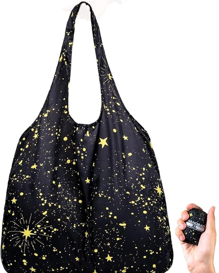 Nanobag Ultralight Heavy Duty Foldable Tote for Women & Men, Reusable Grocery & Travel Bag, Packable Collapsible Compact Market Essential (XL Stars)