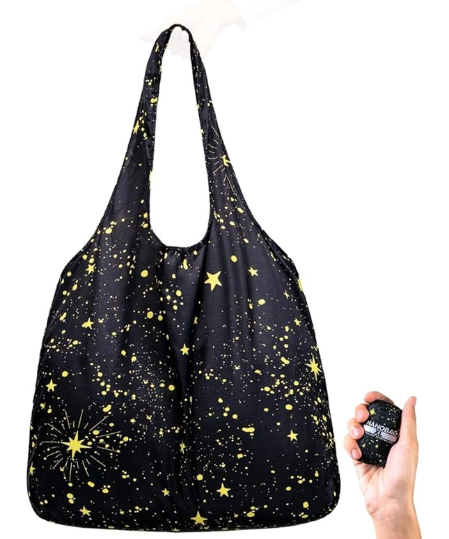 Nanobag Ultralight Heavy Duty Foldable Tote for Women & Men, Reusable Grocery & Travel Bag, Packable Collapsible Compact Market Essential (XL Stars)