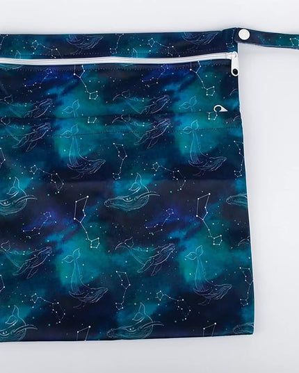 Medium Wet Dry Bag Baby Cloth Diaper Nappy Insert Bag Reusable Washable (Whales Stars)