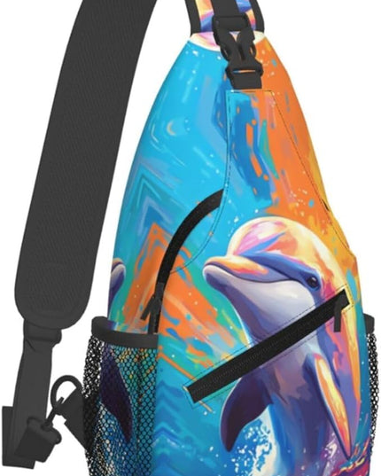Animal Face Sling Bag Crossbody Bags Chest Bag Backpack for Travel Running and Hiking for Men Women Colorful Dolphin