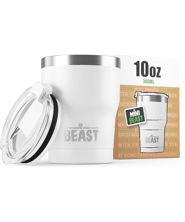 Beast 10 oz Tumbler Stainless Steel Vacuum Insulated Coffee Ice Cup Double Wall Travel Flask (Arctic White)